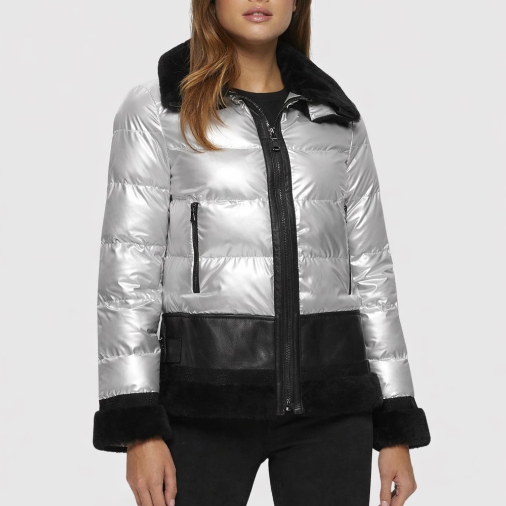 Quilted Jacket with Genuine Shearling Trim